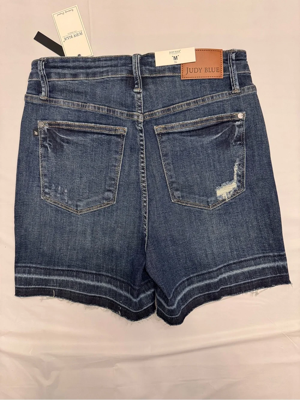 Judy Blue Tummy Control High Waist Dark Wash Raw Hem Denim Shorts Size M NWT